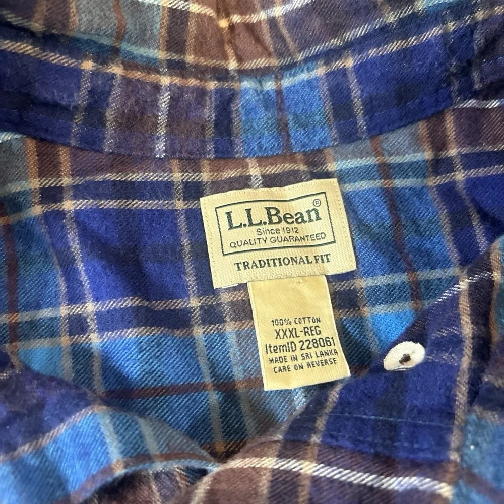 LL Bean Shirt Mens 3XL XXXL Blue Flannel 100% Cotton Long Sleeve Traditional Fit